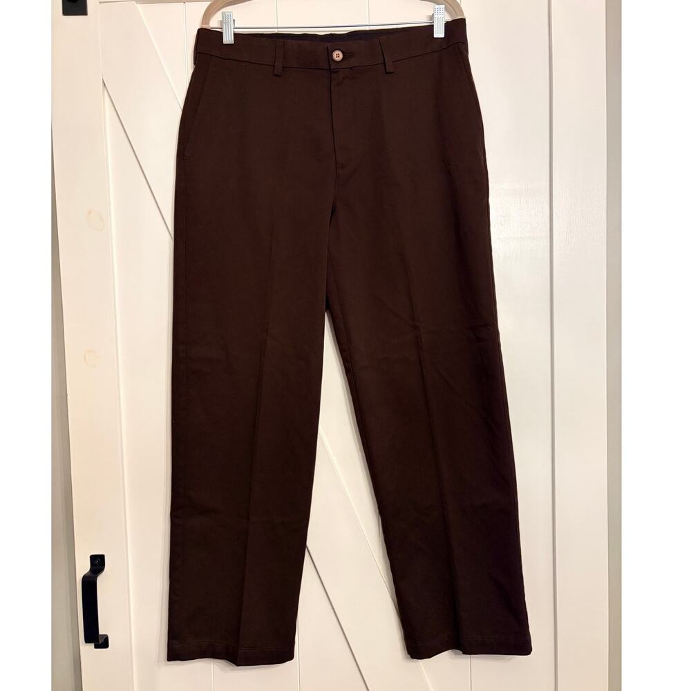 Croft & Barrow Brown Dress Pants Men's 34x30 Straight Flat Front Cotton Blend